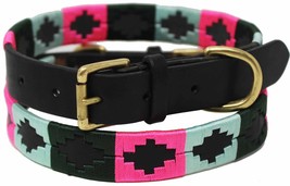 Leather Argentine Polo Embroidered Dog Collar D-Ring 60FH04 - £19.76 GBP