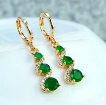 2CT Lab Created Round Green Emerald Drop Dangle Earrings 14K Yellow Gold Plated - £133.71 GBP