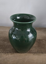 Rare Faïencerie d’Art de Malicorne France Pottery Vase Dark Green Glazed... - $43.55