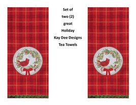 KAY DEE DESIGNS Two H6577 Christmas Cardinal &amp; Holly Tea Towels~18&quot;x28″ ... - £12.48 GBP