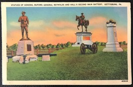 1940&#39;s Postcard PA Pennsylvania Gettysburg Statues Of Generals Buford And Reynol - £2.91 GBP