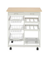 Farmhouse Kitchen Cart w/Two Drawers - Two Wine Racks - Three Baskets White - £97.52 GBP