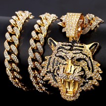 Elvis Presley TCB Concert Pendant Tiger CZ Necklace 18K Gold Plated L.18-24 Cm  - £29.01 GBP+