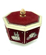 Vintage Confection Storage Tin w Red Flocking Victorian 19th Century Theme - $14.80