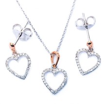 14K White &amp; Rose Gold Diamond Pave Heart Earring/Necklace Set - £520.06 GBP