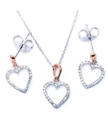 14K White &amp; Rose Gold Diamond Pave Heart Earring/Necklace Set - £519.84 GBP