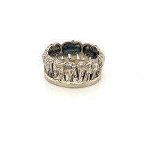 Vintage Signed Sterling Rare Carved Walking Herd Elephant Ring Band size 6 1/2 - £31.84 GBP