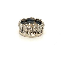 Vintage Signed Sterling Rare Carved Walking Herd Elephant Ring Band size 6 1/2 - £31.74 GBP