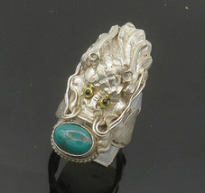 925 Silver - Vintage Turquoise &amp; Black Onyx Dragon Head Ring Sz 9 - RG20051 - £76.21 GBP