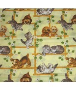 VTG 60&#39;s Adorable Puppies &amp; Kittens Floral Trellis Lightweight Cotton Fa... - $16.99
