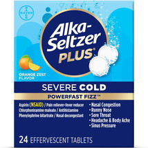 Alka-Seltzer Plus Powerfast Fizz Severe Cold, Orange Zest 24 Effervescen... - £12.26 GBP