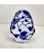 Vintage Art Glass Paperweight Egg Shaped Clear Blue 3D Free Form Spiral ... - $22.99