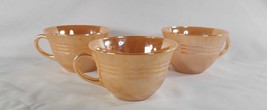 3 Fire King Peach Luster Coffee Tea Cups Three Bands Vintage Anchor Hocking - £14.68 GBP