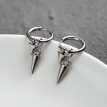 Stainless Steel Geometry Triangle Cone Dangle Drop Earrings for Men Women - £8.77 GBP