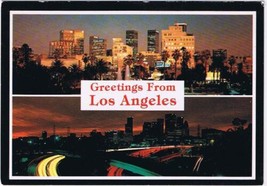 California Postcard Los Angeles Greetings Dual View - $2.07