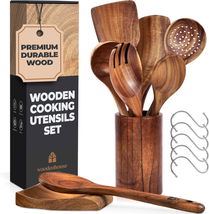 Wooden Spoons for Cooking – Wooden Utensils for Cooking Set with Holder, Spoon R - £38.16 GBP