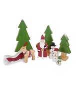 Pottery Barn Kids Wood Santa Reindeer Snowman Forest Scene Decor Set Chr... - £94.55 GBP