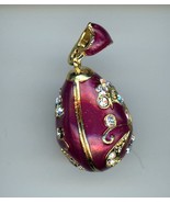 Russian Faux Egg Pendant of Red with an elaberate design with clear crys... - $33.78 CAD