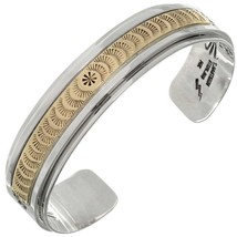 Navajo 14K Gold Overlay Bracelet Sterling Silver Cuff Mens LRG s8 - £545.14 GBP