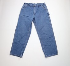 Vintage Carhartt Mens 38x30 Faded Spell Out Wide Leg Dungaree Denim Jeans Blue - £70.51 GBP