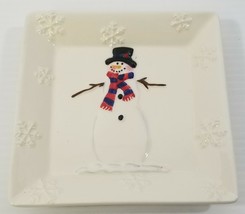 Christmas Holiday Snowman Square Candy Dish Decorative Trinket Plate - £6.32 GBP