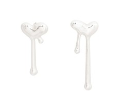 Small Silver Metallic Puffy Dripping Heart Shape Mismatched Stud Valentine&#39;s Day - £23.49 GBP