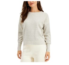 Alfani Womens M Antique White Silver Shine Striped Crewneck Sweater Retag R22 - £24.66 GBP