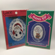 Set of 2 Counted Cross Stitch Kit Lace Ornament Santas List Shh Baby Asleep - $14.99