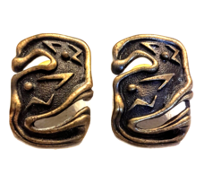 Abstract Brutalist Pierced Earrings VTG 1.25&quot; long Dark Rectangle steel ... - $19.72