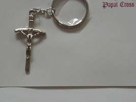 NEW Travel Protection Silver Metal Papal Cross Crucifix Key Chain - $2.75