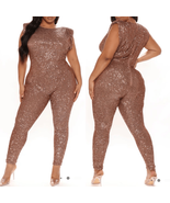 Fashion Nova Sparkle And Snatched Shoulder Pad Jumpsuit Copper Chocolate... - $530.74 MXN