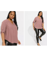 Torrid Harper Georgette Blouse Top Size 6 Rose Pink Roll Tab Sleeve Chiffon - $49.72