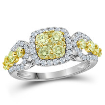 14kt White Gold Womens Round Canary Yellow Diamond Cluster Ring 1-1/3 Cttw - £1,786.32 GBP