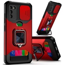Multi-Functional Card Magnetic Ring Hybrid Camera Case for Samsung S22 Plus RED - £6.84 GBP