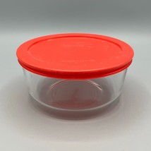 Pyrex #7201A 1 Quart Clear Glass Food Storage Bowl &amp; Red Pyrex 4-Cup Lid USA - £7.90 GBP