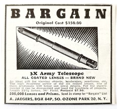 1947 Jaegers 3 Power Army Telescope Advertisement Vintage Astronomy E8H - $19.99
