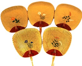 Antique Snack Plates NEW Japanese Fans 5 PC Set with Bamboo Forks - $512.30 MXN