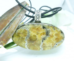 Oval Simbercite Pyrite Gemstone Cabochon Sterling Pendant Leather Cord - £47.15 GBP