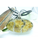Oval Simbercite Pyrite Gemstone Cabochon Sterling Pendant Leather Cord - £47.30 GBP