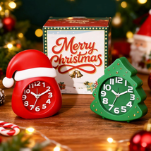 Christmas Alarm Clock Gift Set – 2 Silent Analog Clocks (Santa Hat &amp; Chr... - $17.43 CAD