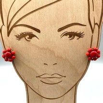 Red Art Glass Cluster Earrings, Bold Beads form a Flower, Japan Vintage Screw - £22.06 GBP