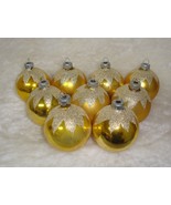 9 Shiny Brite Yellow Gold Glitter VTG Mercury Glass Christmas Ornaments ... - £34.31 GBP