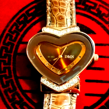DMN Women&#39;s brown leather heart watch with rhinestones bling bling! - $47.52