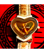 DMN Women&#39;s brown leather heart watch with rhinestones bling bling! - €41,26 EUR