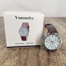 Yanonelry Elegant Men&#39;s Wristwatch with Brown Leather Band and White Dia... - £26.69 GBP