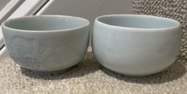 2 Chinese Asian Green Celadon Porcelain Engraved Rice Soup Bowls 4”x 2.5” - £15.15 GBP