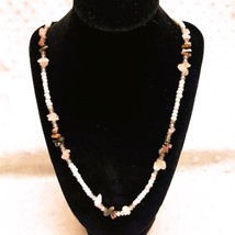Vintage Glass Beads, Rose Quartz, Natural Polished Stone 17&quot; Necklace - $17.77