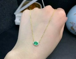 1.20K Oval Lab Created Emerald Pendant with 18&quot; Chain IN 14k Yellow Gold-
sho... - £37.05 GBP