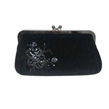 Express Black Velvet Clutch Purse With Sequin Floral Design &amp; Kiss-Lock ... - €32,40 EUR
