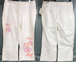 VTG JC Penney Worthington Petite Floral 14P White Stretch Capri Pants NWT  - £10.91 GBP